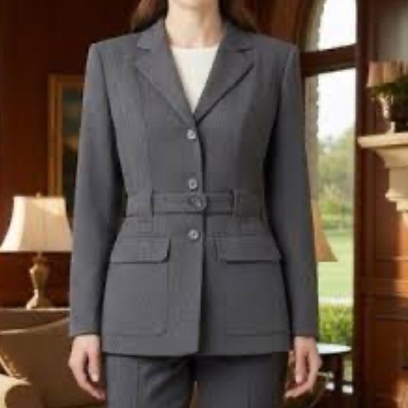 Lauren Ralph Lauren Jackets & Blazers - LAUREN Ralph Lauren Womens 100% Wool Equestrian Belted Charcoal Gray Blazer Sz 8